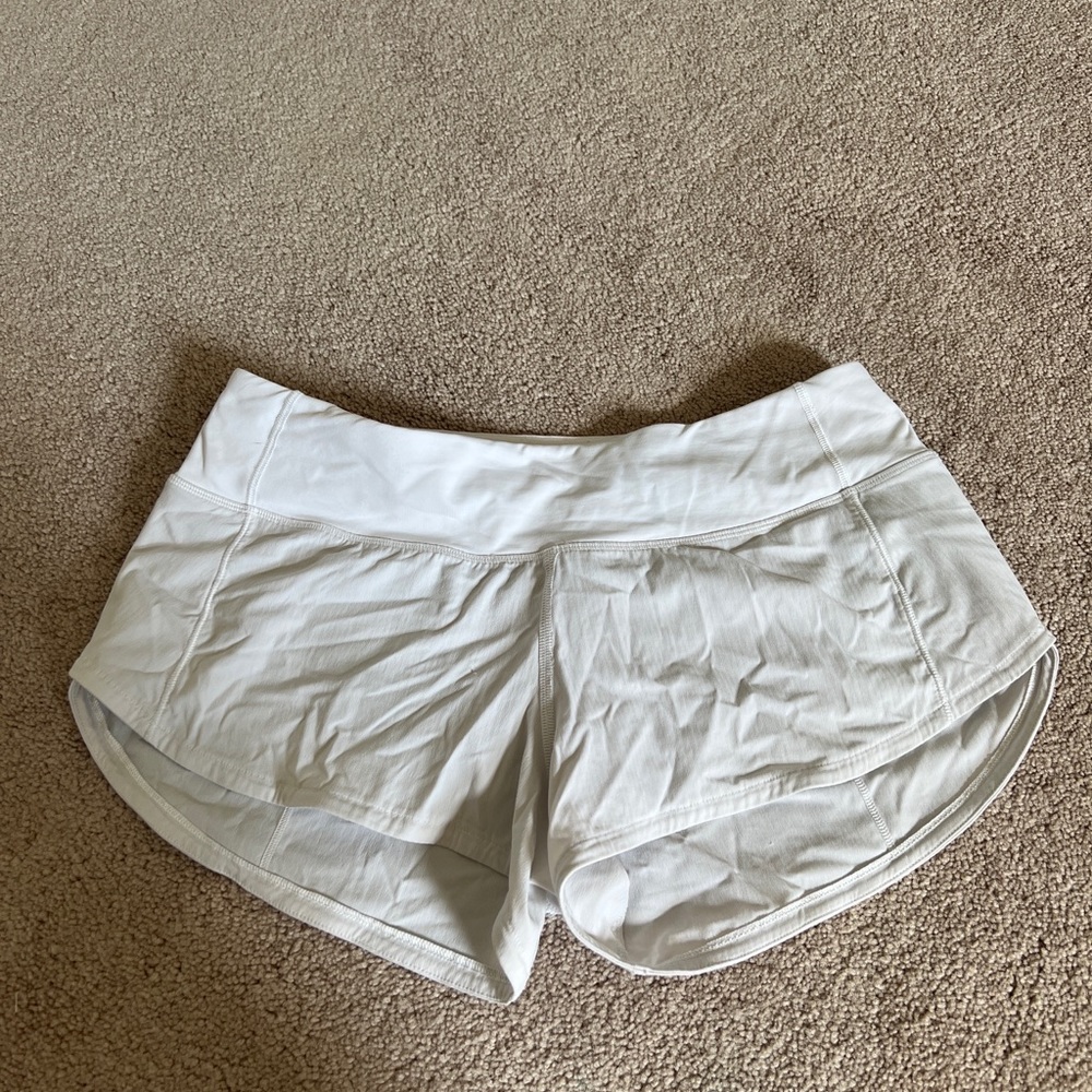 white lululemon speed up shorts